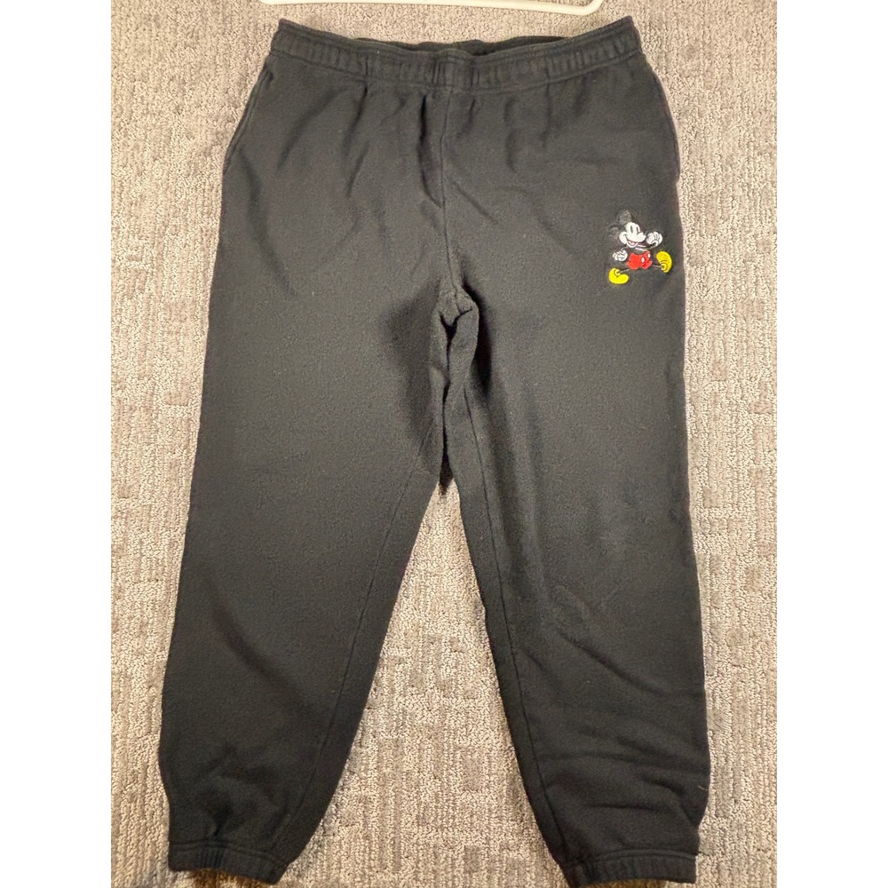 Disney Mickey Mouse Sweatpants XL Black Embroidered Fleece Joggers